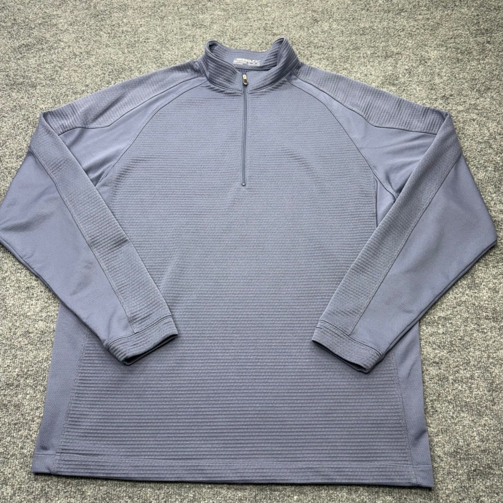 Nike Golf Therma Men XL Quarter Zip Pullover Blue Gray Ribbed Textured Mock Neck